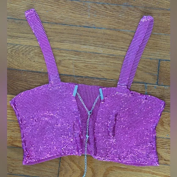 Sparkling Hot Pink Chainmail Crop Top - Picture 4 of 8